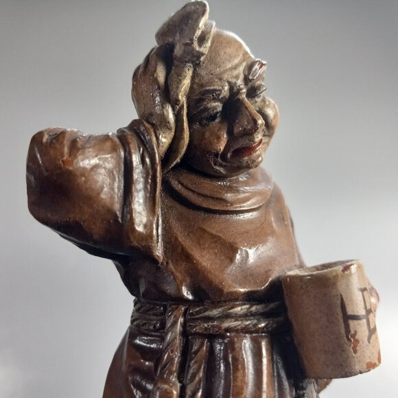 Hungover Monk Figurine Italy Anri Toriart Vintage Resin HB Beer Stein Wood Base - Picture 4 of 10